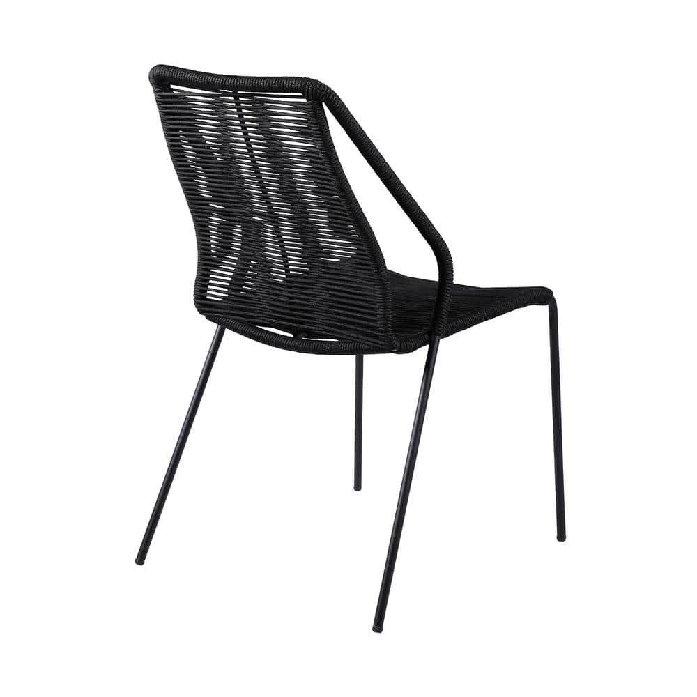 Black Rope and Steel Mid Century Modern Stackable Dining Chairs - Set of 2
