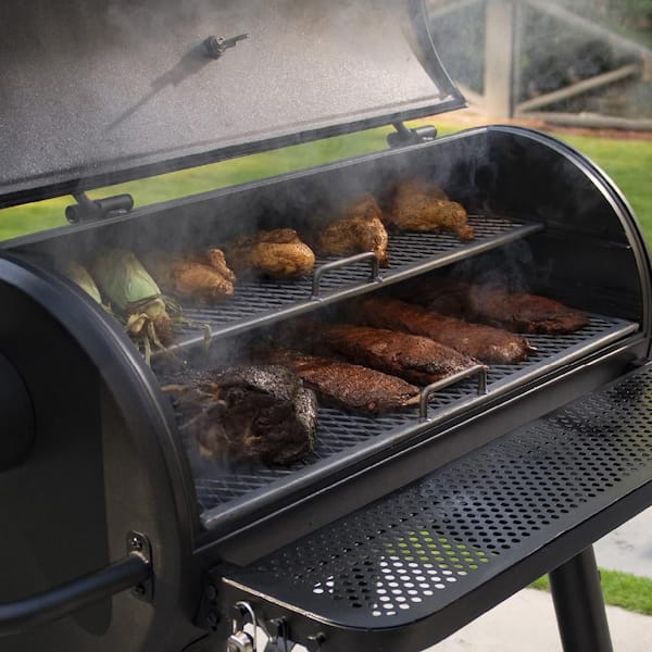 Grand Champ Charcoal Grill and Offset Smoker in Black