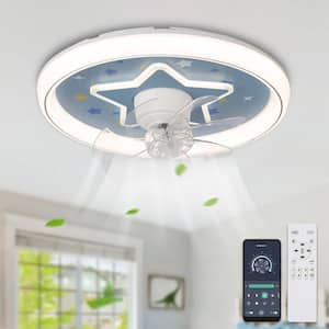 19 in. Indoor Cartoon Design White Low Profile Dimmable Ceiling Fan with Integrated LED and Remote for Kids Room