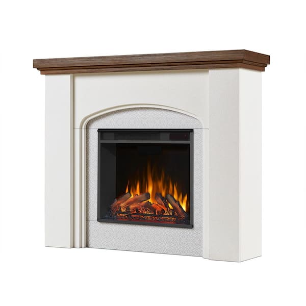 Anika 49 in. Freestanding Wooden Electric Fireplace in White Stucco