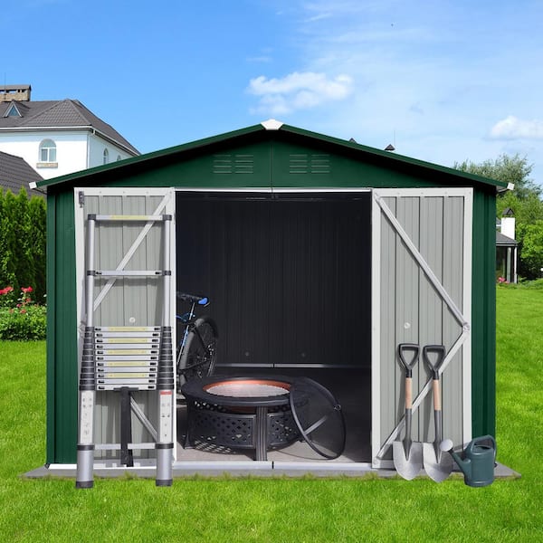 Unbranded 8 ft. W x 10 ft. D Metal Garden Waterproof Firm Ventilated Sheds Outdoor Storage Sheds Green + White (80 sq. ft.)