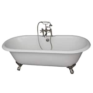 5.6 ft. Cast Iron Imperial Feet Double Roll Top Tub in White with Brushed Nickel Accessories