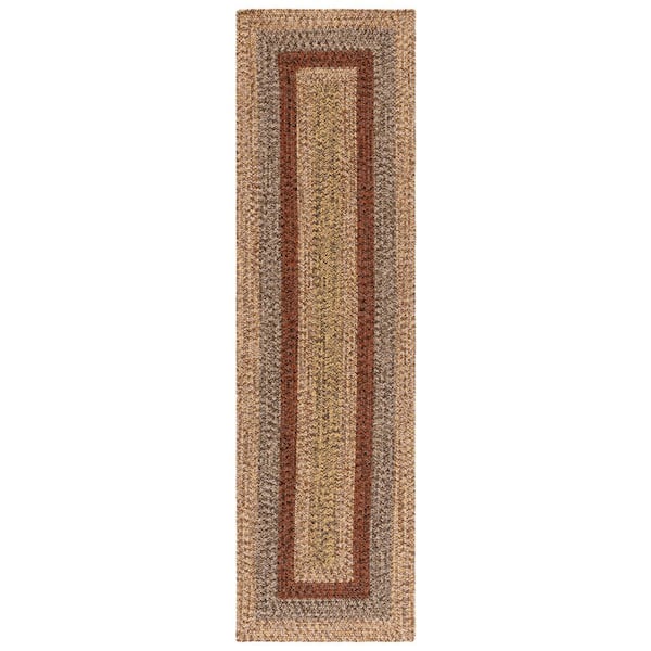 Braided Brown/Gold 2 ft. x 8 ft. Machine Washable Solid Striped Border Runner Rug