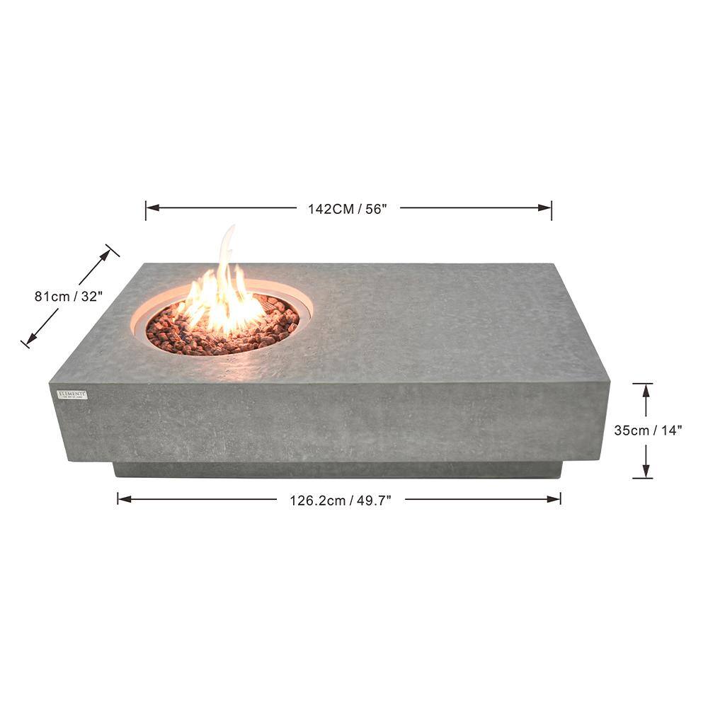 Metropolis Gray Concrete Rectangular Gas Fire Pit Table
