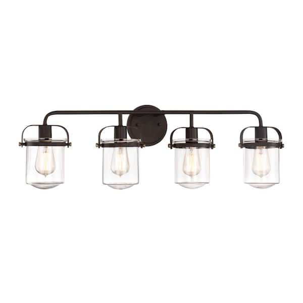 Designers Fountain Jaxon 33 in. 4-Light Oil Rubbed Bronze Industrial Vanity Light with Clear Glass Shades