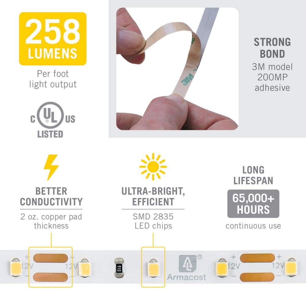 32.8 ft Bright White LED Tape Light with 3M Adhesive