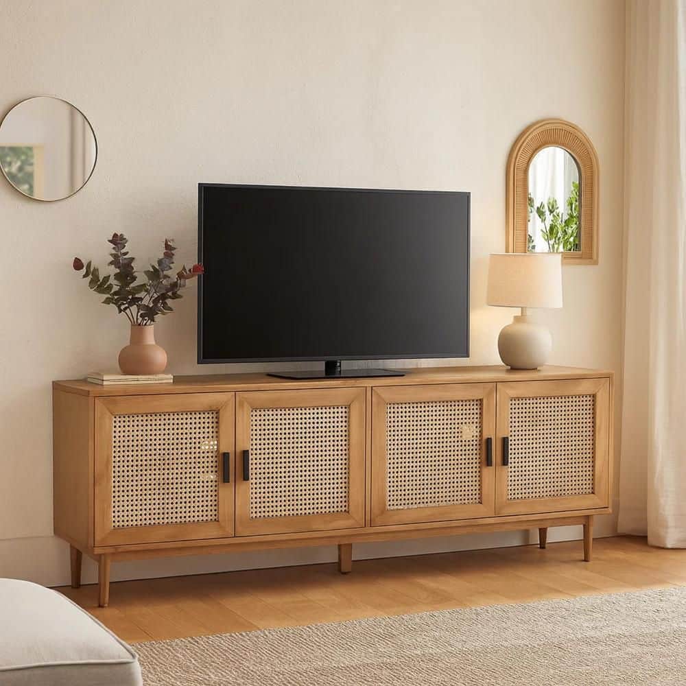 Benjara 78.75 in. Brown Wood TV Stand Fits TVs up to 85 in. with 4