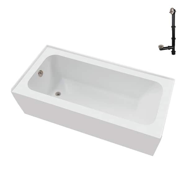 Streamline 66 in. x 32 in. Soaking Acrylic Alcove Bathtub with Left Drain in Glossy White, External Drain in Brushed Nickel
