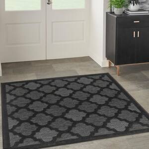 Easy Care Charcoal Black 5 ft. x 5 ft. Trellis Contemporary Square Area Rug