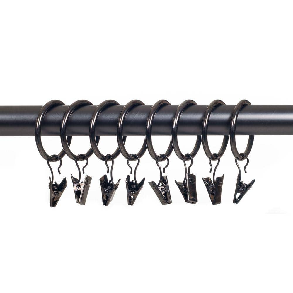 Lavish Home 1 In Curtain Rod Rings With Clips For 1 In Or 1 1 4 In Poles In Pewter 8 Pack 63 R05 19 Clip Pe The Home Depot