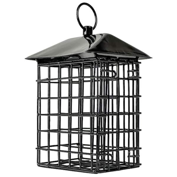 Nature's Way Black Metal Suet Cage Bird Feeder with Roof 2 Cake