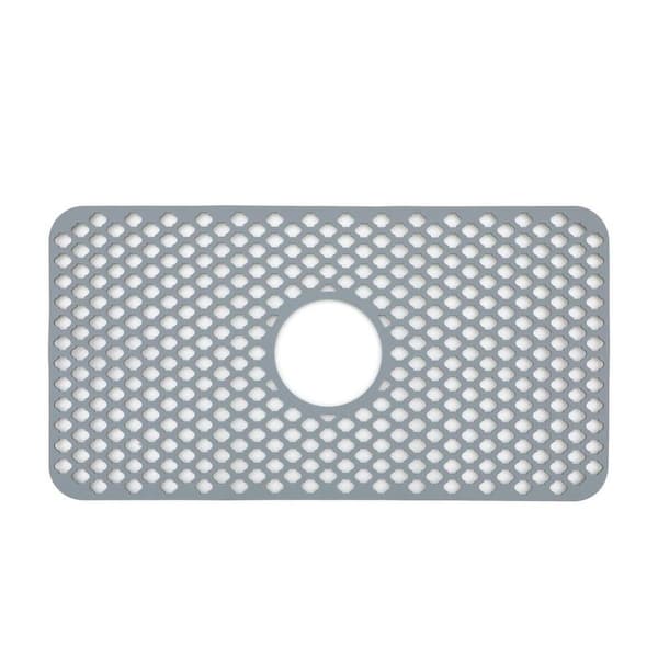 25 in. Gray Foldable Silicone Sink Drying Mat Non-Slip Heat Resistant Sink Protector Mat with Center Drain Hole