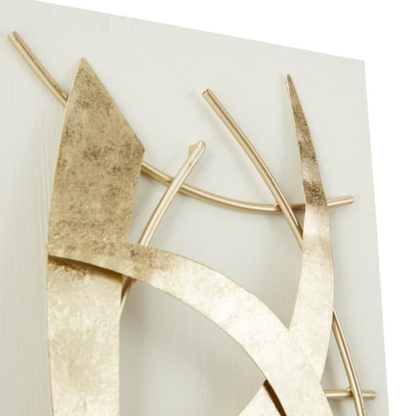 Metal Gold Dimensional Abstract Wall Decor with White Wood Backing (Set of 2)
