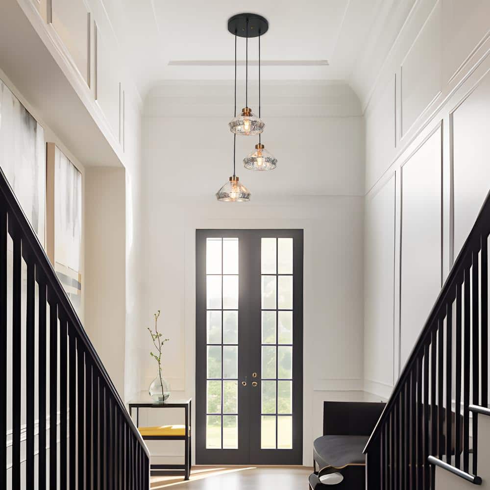 Modern Black and Brass 3-Light Glass Cluster Pendant