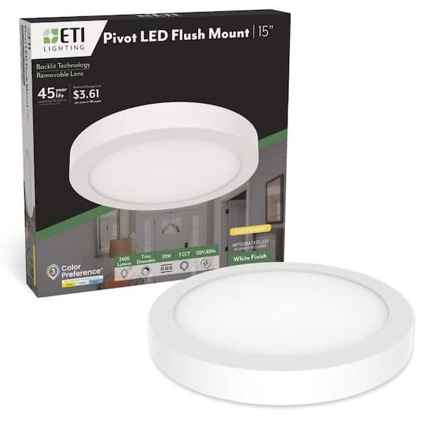 ETI LIGHTING PIVOT 15 in. White Round LED Flush Mount Ceiling Light 2400 Lumens 30-Watt 120V Adjustable CCT Dimmable
