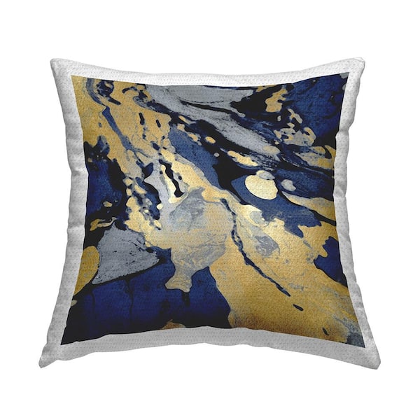 Stupell Industries Blue Glam Marbled Pattern Blue Square Outdoor Throw Pillow