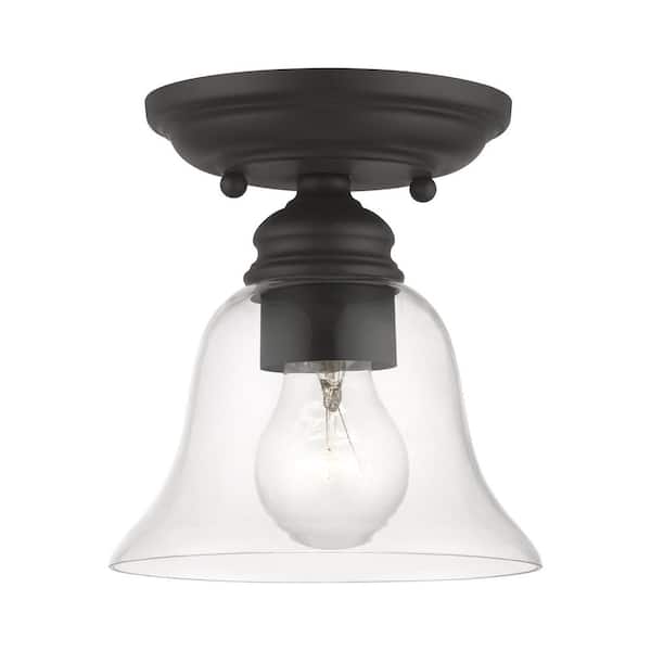 AVIANCE LIGHTING Crestridge 6.25 in. 1-Light Black Small Semi Flush Mount with Clear Glass