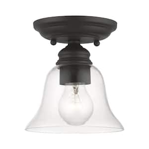 Moreland 6.25 in. 1-Light Black Small Semi-Flush Mount with Hand Blown Clear Glass