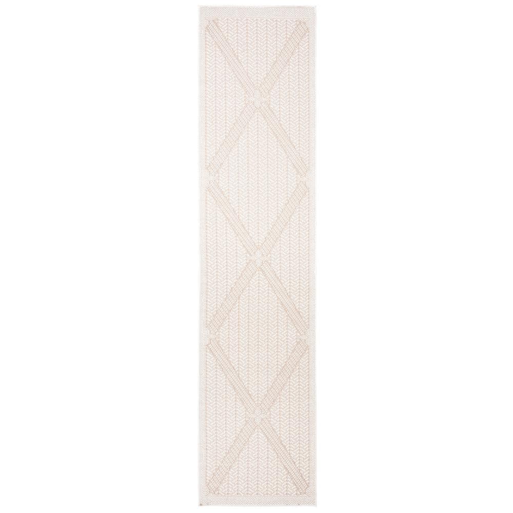 Bermuda Cream/Beige Geometric Synthetic Runner Rug, 2' x 14'