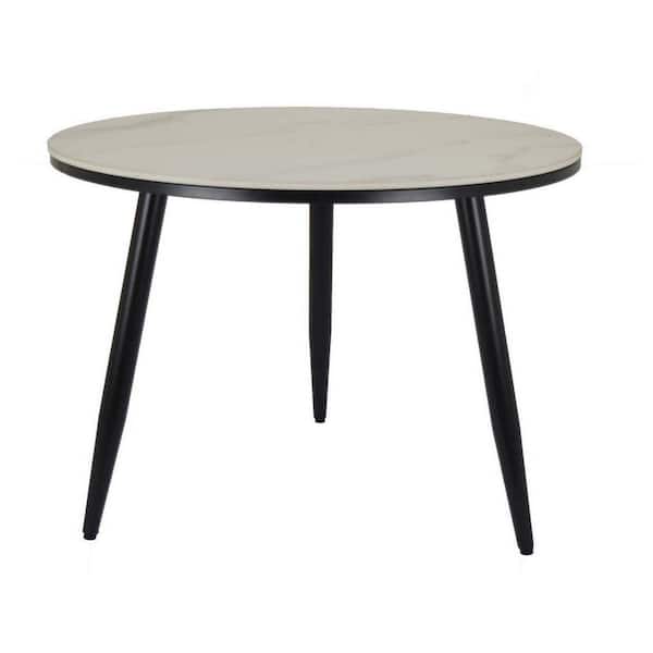 Benjara 23.75 in. White and Black Round Marble Plant Stand with 1 Tier