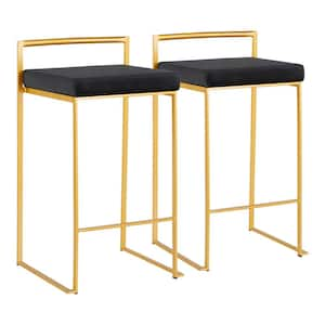 Fuji 26 in. Gold Stackable Counter Stool with Black Velvet Cushion (Set of 2)