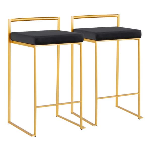 Lumisource Fuji 26 in. Gold Stackable Counter Stool with Black Velvet Cushion (Set of 2)
