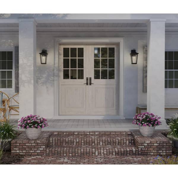 Padgett 1-Light Antique Bronze Hardwired Outdoor Wall Lantern Sconce with Clear Seeded Glass Shade