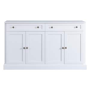 58.30 in. W x 15.80 in. D x 33.90 in. H White Linen Cabinet Sideboard with 2 Drawersand4 DoorsandAdjustable Shelves