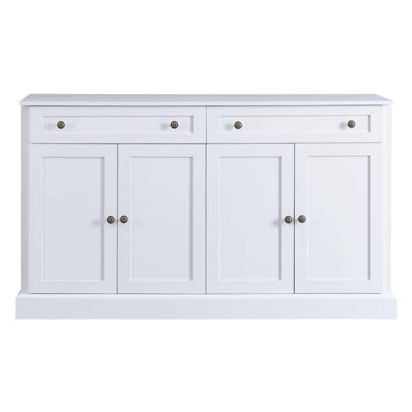 Unbranded 58.30 in. W x 15.80 in. D x 33.90 in. H White Linen Cabinet Sideboard with 2 Drawersand4 DoorsandAdjustable Shelves