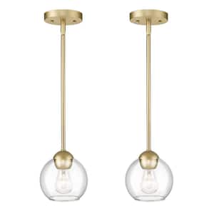 Modern 1-Light Shade Globe Gold Hanging Mini Pendant Light With Clear Glass Shade For Livingroom (2-Pack)