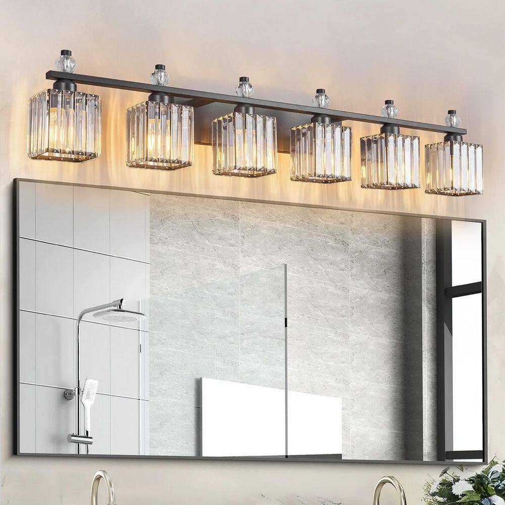 Home Lighting 44.09in. 6-Light SandBlack Square Modern Crystal Vanity Light Fixtures Over Mirror For Bathroom (JW-290) price history on PriceWatchPro