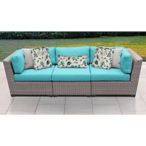 Florence 3-Piece Wicker Outdoor Sectional Sofa with Aruba Blue Cushions