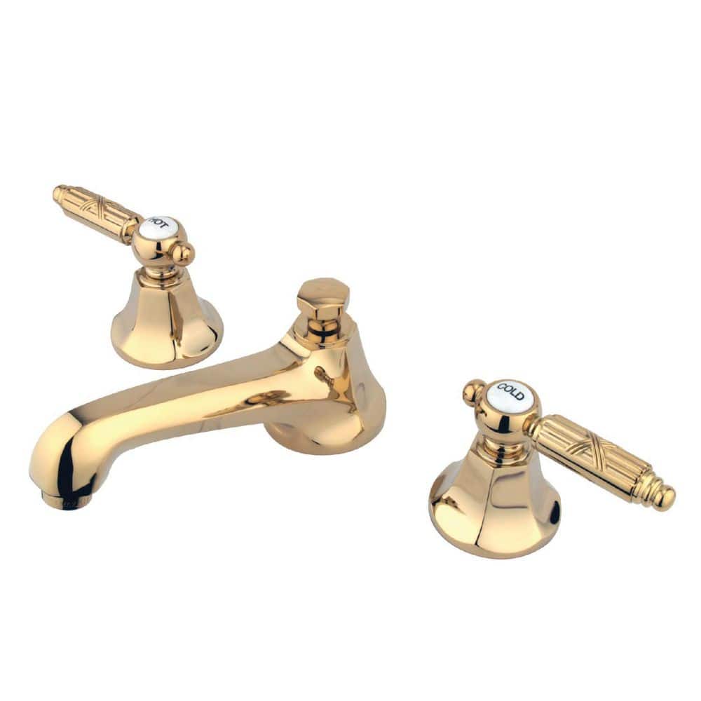 Kingston Brass Georgian 8 in. Widespread 2-Handle Bathroom Faucets with  Brass Pop-Up in Polished Brass HKS4462GL - The Home Depot