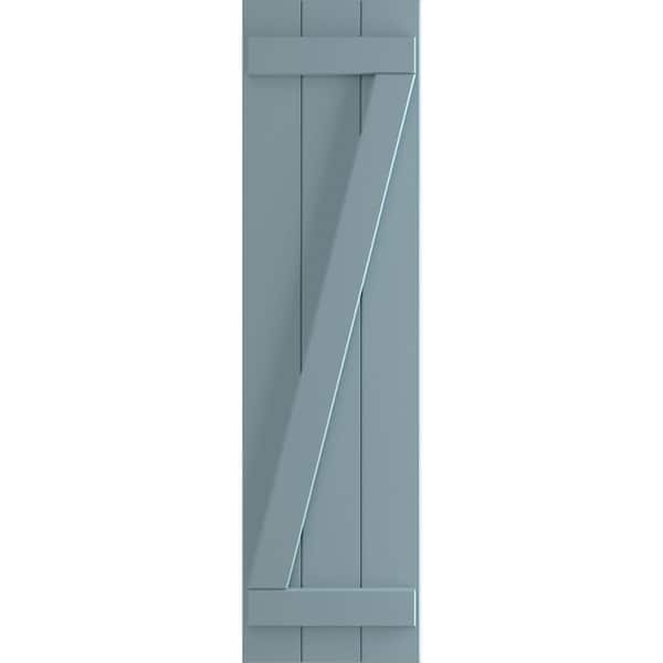 Ekena Millwork 16-1/8 in. x 76 in. True Fit PVC 3-Board Joined Board and Batten Shutters with Z-Bar Pair in Peaceful Blue