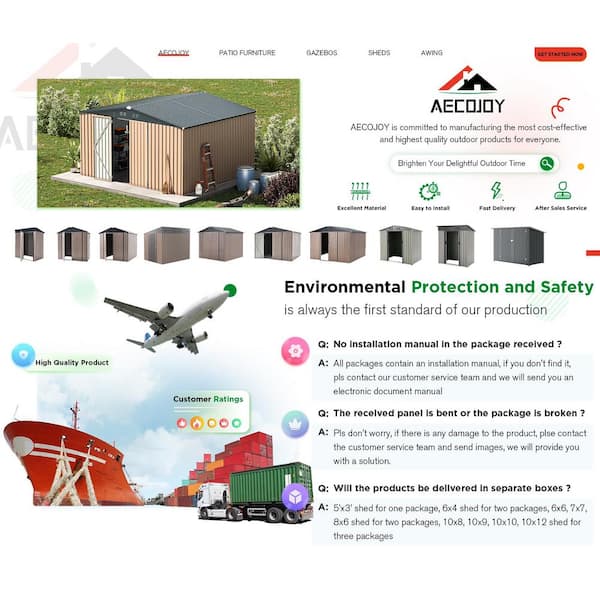 AECOJOY 12 ft. W x 10 ft. D Metal Shed with Double Lockable Door