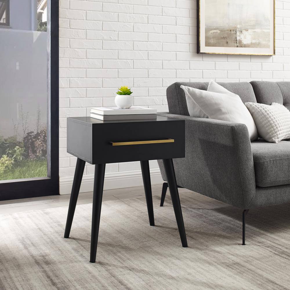 Everett Matte Black Mid-Century Modern Storage End Table