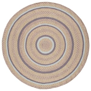 Cape Cod Blue/Olive 4 ft. x 4 ft. Braided Striped Border Round Area Rug