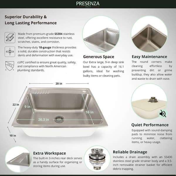 Presenza All-in-One 28 in. W x 22 in. D Stainless Steel Drop-In