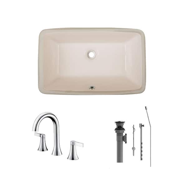 CHESHIRE 21 in. Undermount Rectangular Bathroom Sink with Overflow Drain in Biscuit with 8 in. Widespread Faucet in Chrome Finish