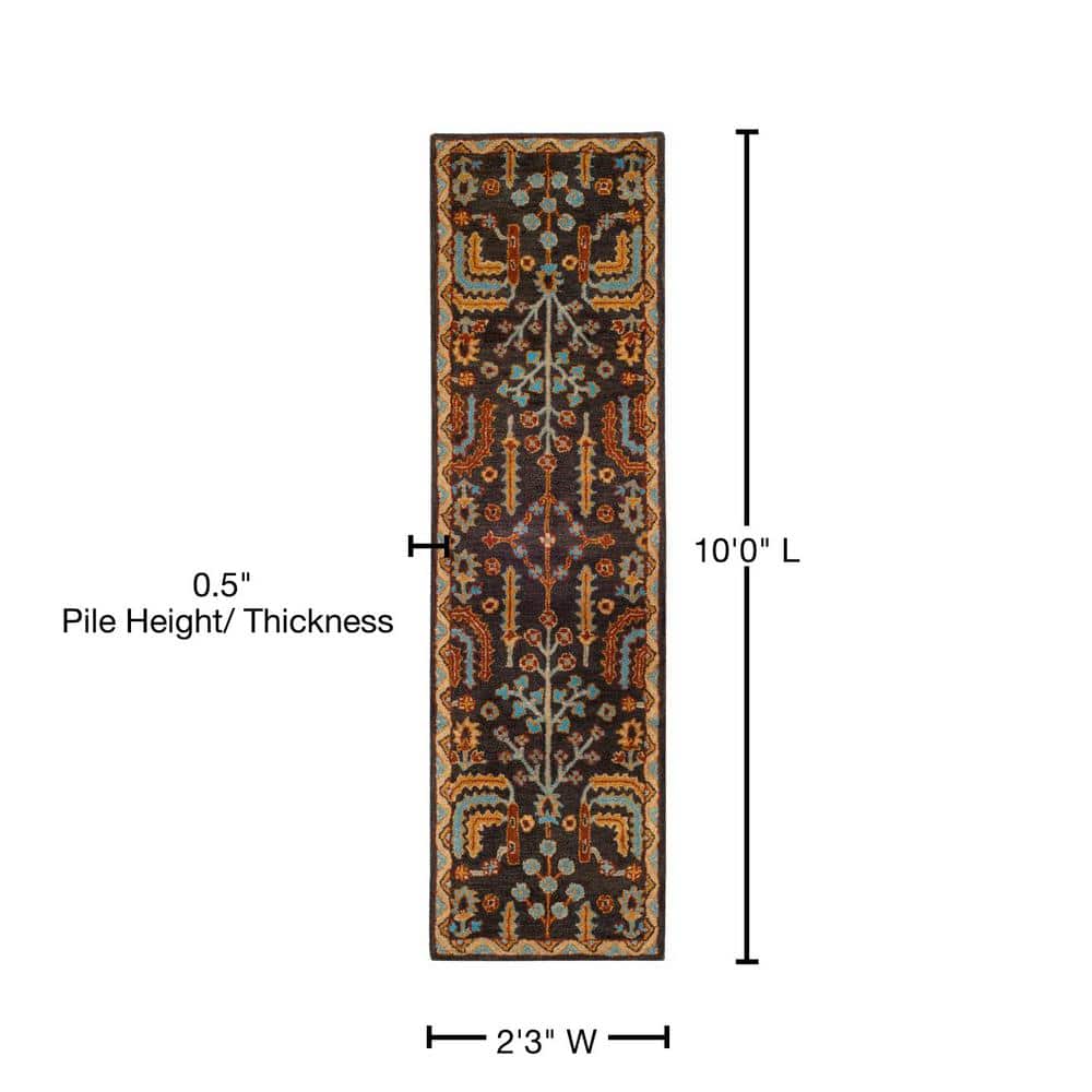 Heritage Charcoal and Multi Wool Hand-Tufted Runner Rug