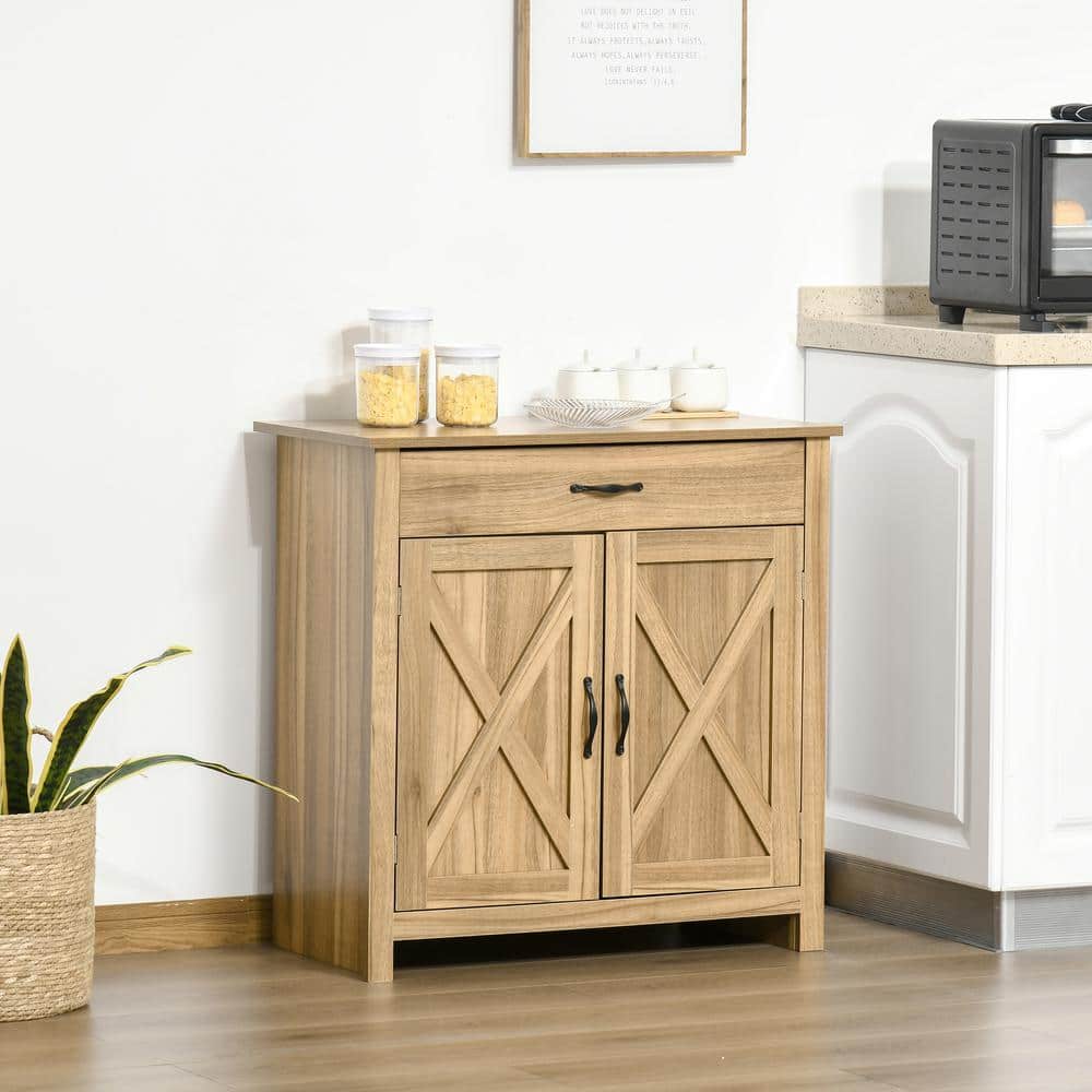 Natural Wood Farmhouse Barn Door Style Sideboard Cabinet