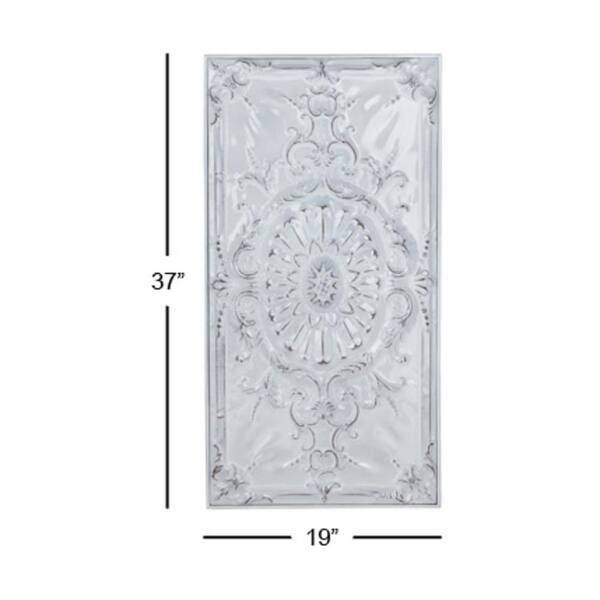 19 in. x 37 in. Metal White Scroll Wall Decor with Embossed Details