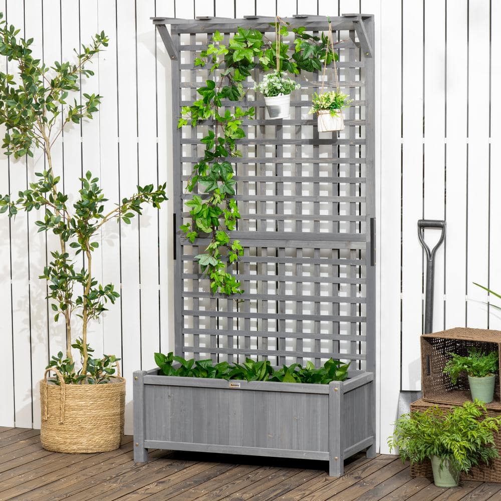 Dark Gray Wood Planter with Trellis and Roof, 72" Tall