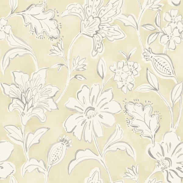 Chesapeake Plumeria Yellow Floral Trail Matte Paper Pre-Pasted Wallpaper Sample