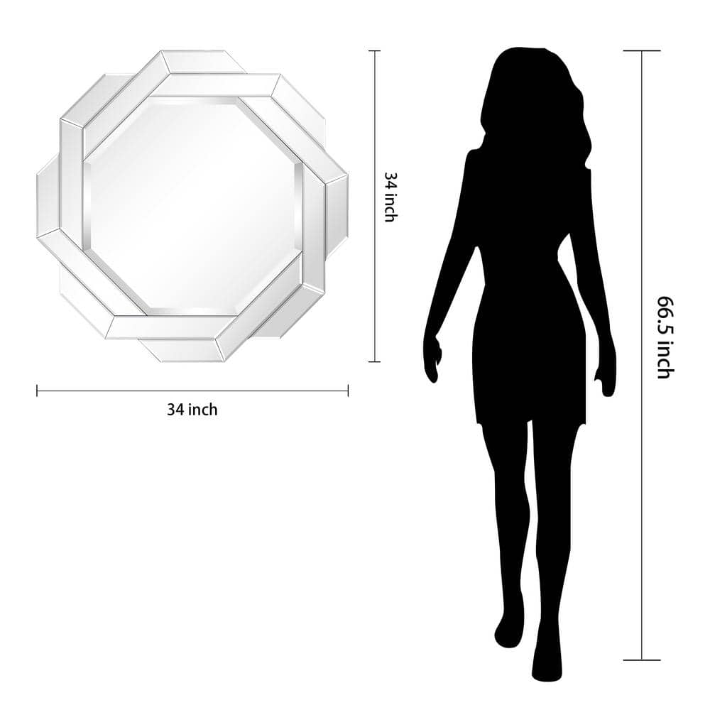 34" Round Frameless Beveled Mirror with Interlaced Design