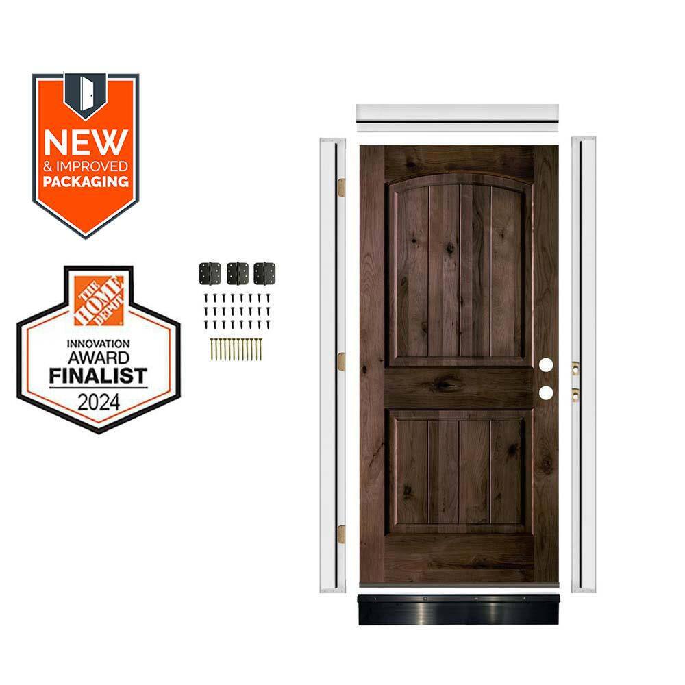 DIY 36 in. x 80 in. Knotty Alder 2-Panel Left-Hand Top Arch VG Black Stain Wood Front Door Kit w/ Quick Assemble Jamb price history on PriceWatchPro