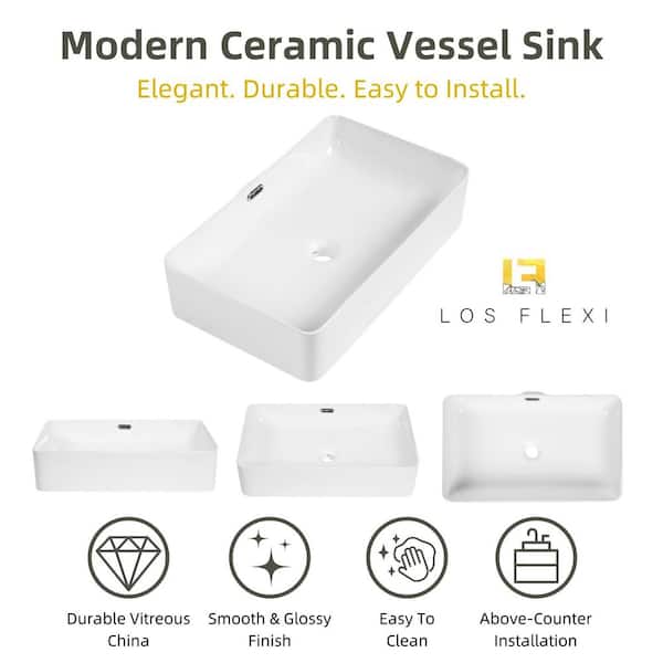 Los Flexi 24 in. x 15 in. Rectangular Vessel Sink with Overflow