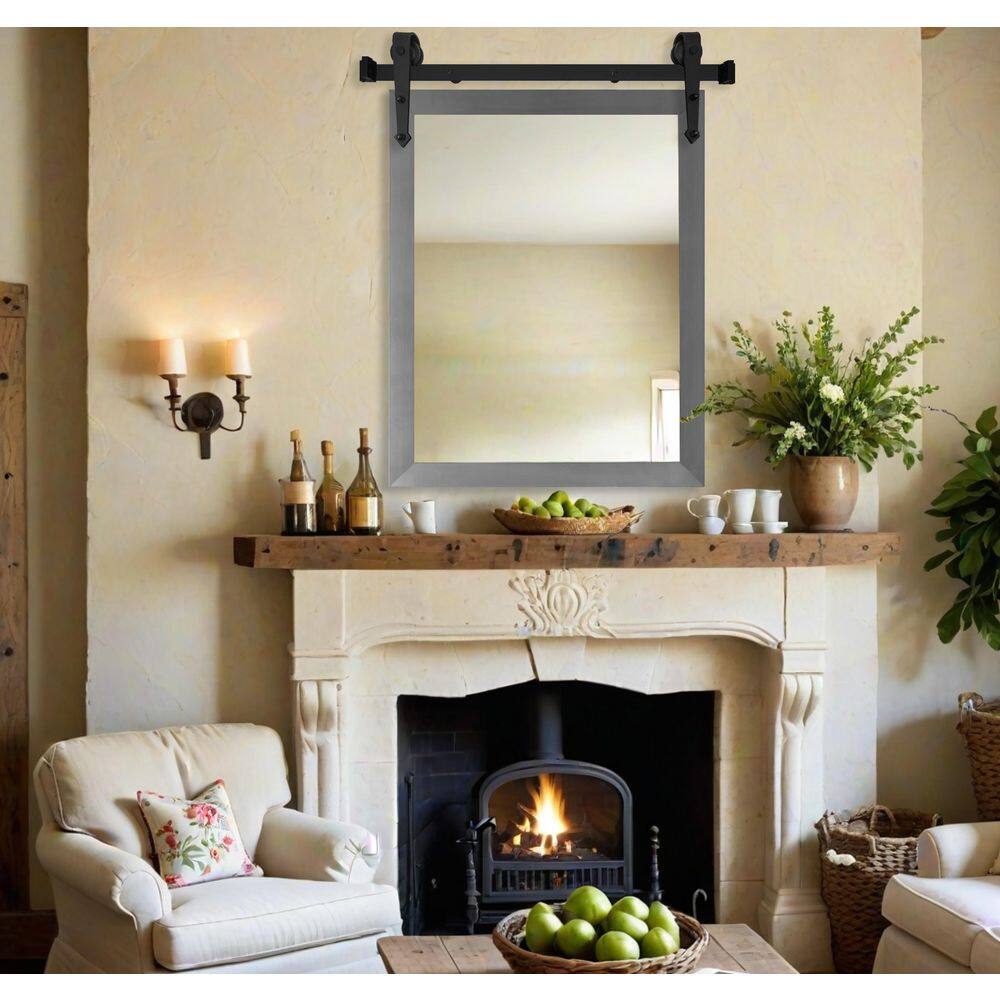 Rayne Mirrors (33 in. W x 42 in. H) Silver Modern Rustic Vertical ...
