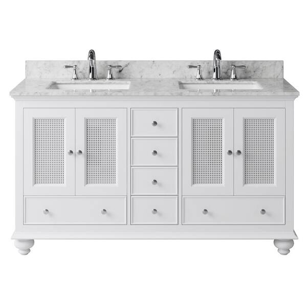 Exclusive Heritage Aerin 59.3 in. W x 21.65 in. D x 33.86 in. H Bath Vanity in White with Marble Vanity Top in White with White Basins