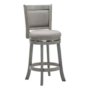 24.75 in. Antique Grey Finish Grey Upholstered Back Wood Frame Swivel Counter Height Stool